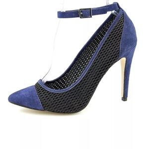 BCBGeneration Cynthia suede mesh pointed toe ankle strap heels pumps Sz 8